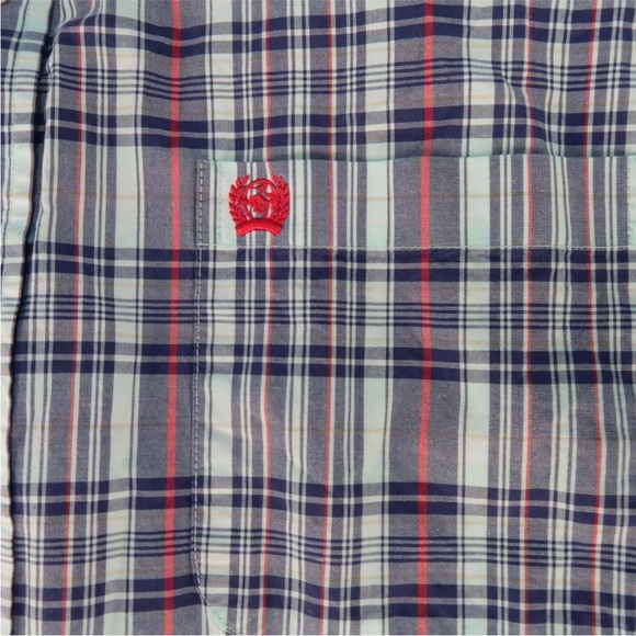 Cinch Western Wear Button Down Shirt Short Sleeve Red Blue Plaid Mens Size M - Picture 3 of 5